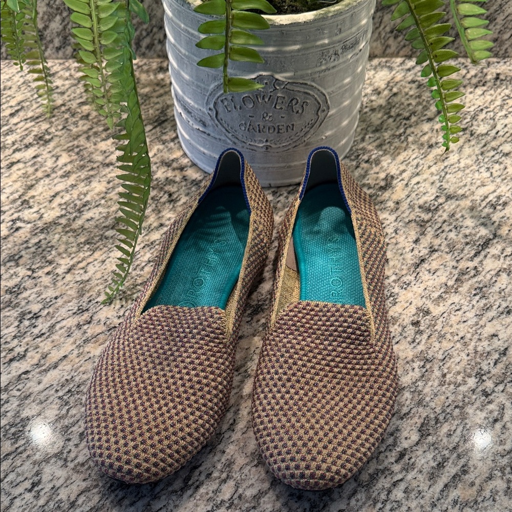 Rothy’s Limited Edition Gold Multi Color Metallic Sparkling Flats EUC
